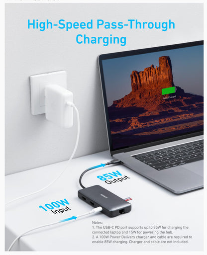 Anker Laptop Docking Station Dual Monitor, 8-in-1 USB C Hub, 4K Dual Monitor with 2 HDMI, 1 Gbps Ethernet Hub, 85W Power Delivery, SD Card Reader for XPS and More (Charger not Included)