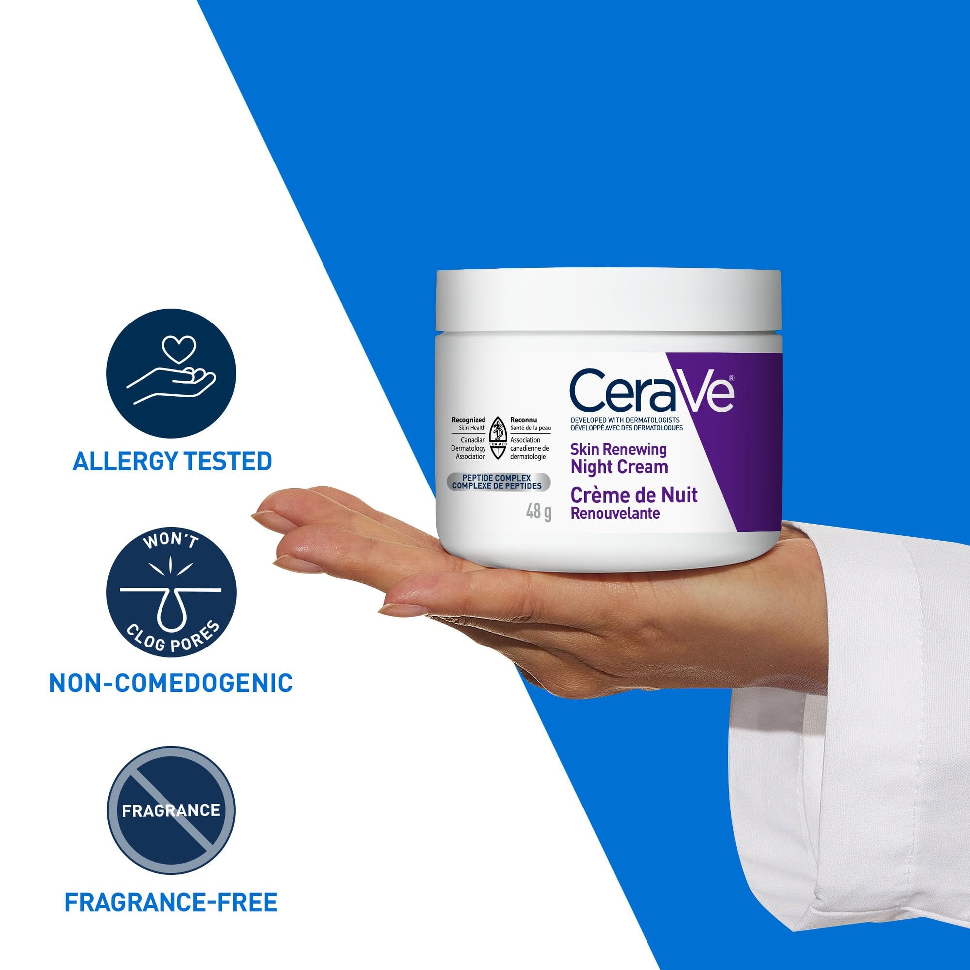 CeraVe Night Cream for Face, Skin Renewing Moisturizer for Men & Women With Hyaluronic Acid, Niacinamide, Bio Peptides & Ceramides. Fragrance Free, Non-comedogenic, Suitable for Sensitive Skin
