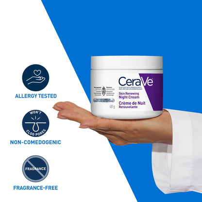 CeraVe Night Cream for Face, Skin Renewing Moisturizer for Men & Women With Hyaluronic Acid, Niacinamide, Bio Peptides & Ceramides. Fragrance Free, Non-comedogenic, Suitable for Sensitive Skin