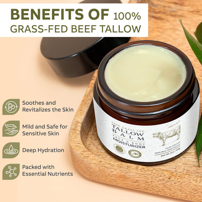 Beef Tallow and Honey Balm for Skin: Whipped Grass Fed Beef Tallow Balm Moisturizer with Raw Honey and Olive Oil for Face and Body - Natural Cow Fat Cream Unscented - Available at All In One Marketplace Canada