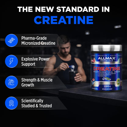 Allmax Creatine Monohydrate - Aid Muscle Growth & Strength Gains, No Artificial Ingredients - 1000g - 5g per Serving - 200 Servings