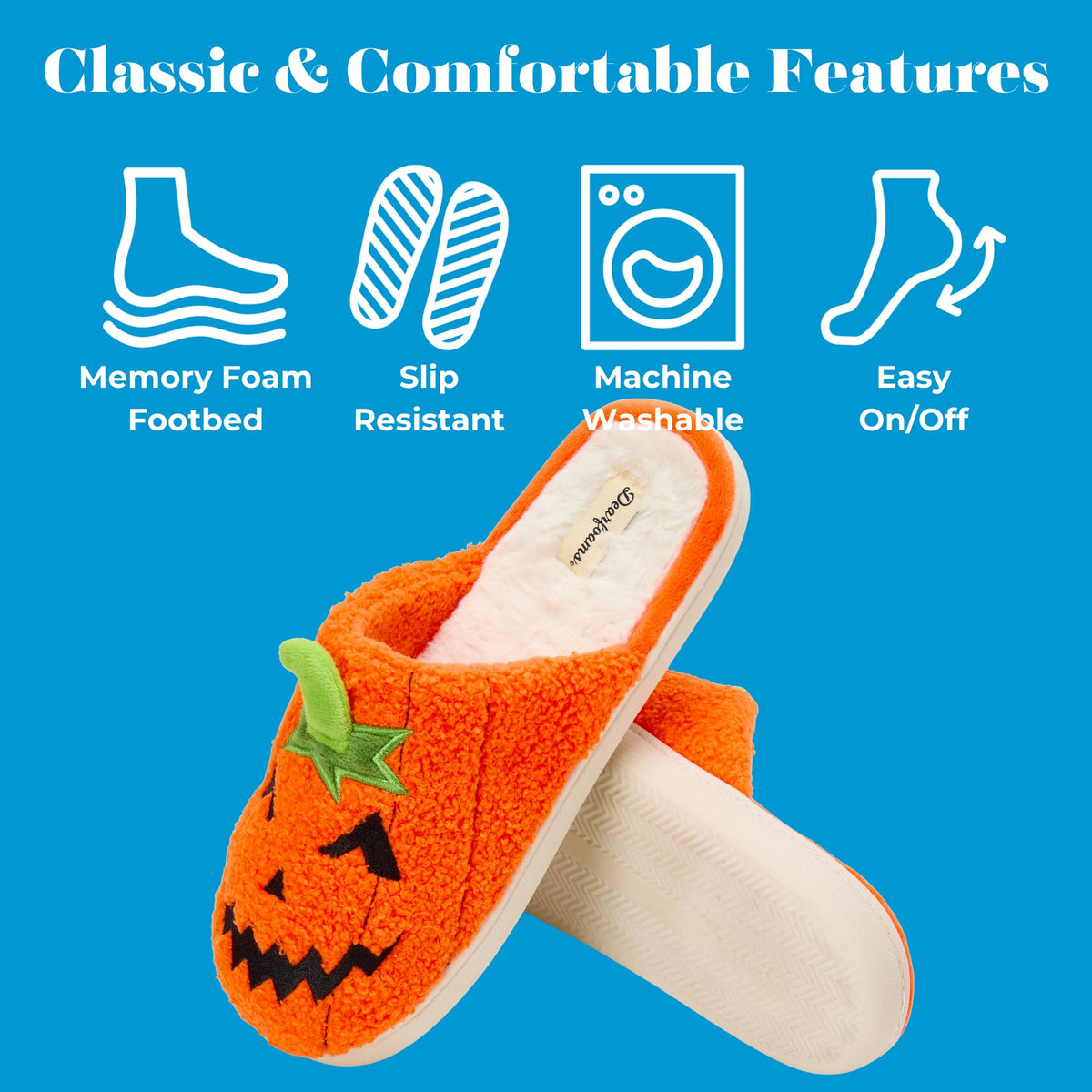 Pantoufles unisexe pour adultes Dearfoams, motif citrouille d'Halloween, Jack O'Lantern, pointure 39-41 femme / 40-41 homme