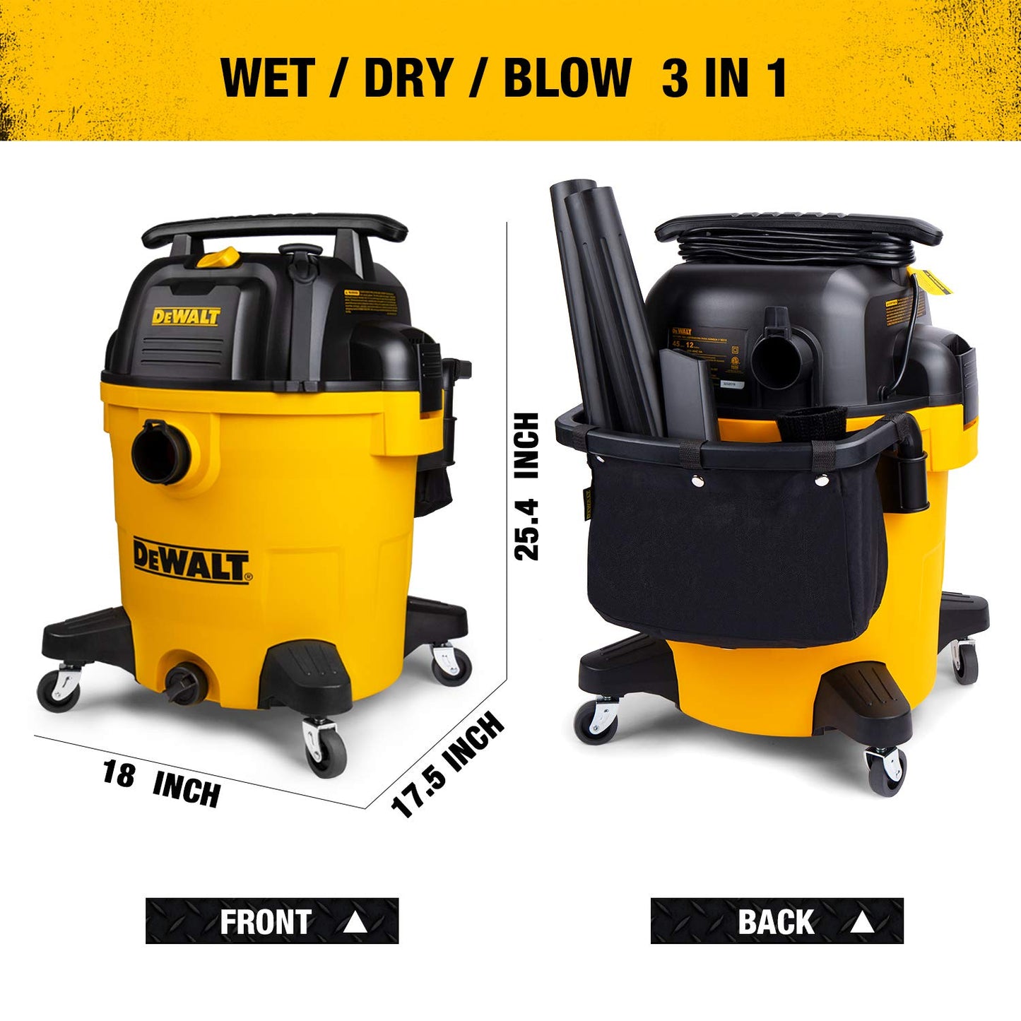 DEWALT 12 Gallon Poly Wet/Dry Vac, 5.5 HP Shop Vacuum Wet Vacuum Cleaner for Workshop, Jobsite, Commericial Area, Large Pick-Up Capacity, Yellow,DXV12P 🍁 All In One Marketplace Canada