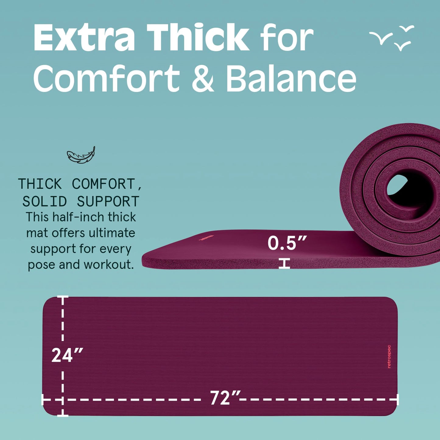 Retrospec Solana Yoga Mat 1" And 1/2" Thick With Nylon Strap for Men And Women - Non Slip Exercise Mat For Home Yoga, Pilates, Stretching, Floor And Fitness Workouts