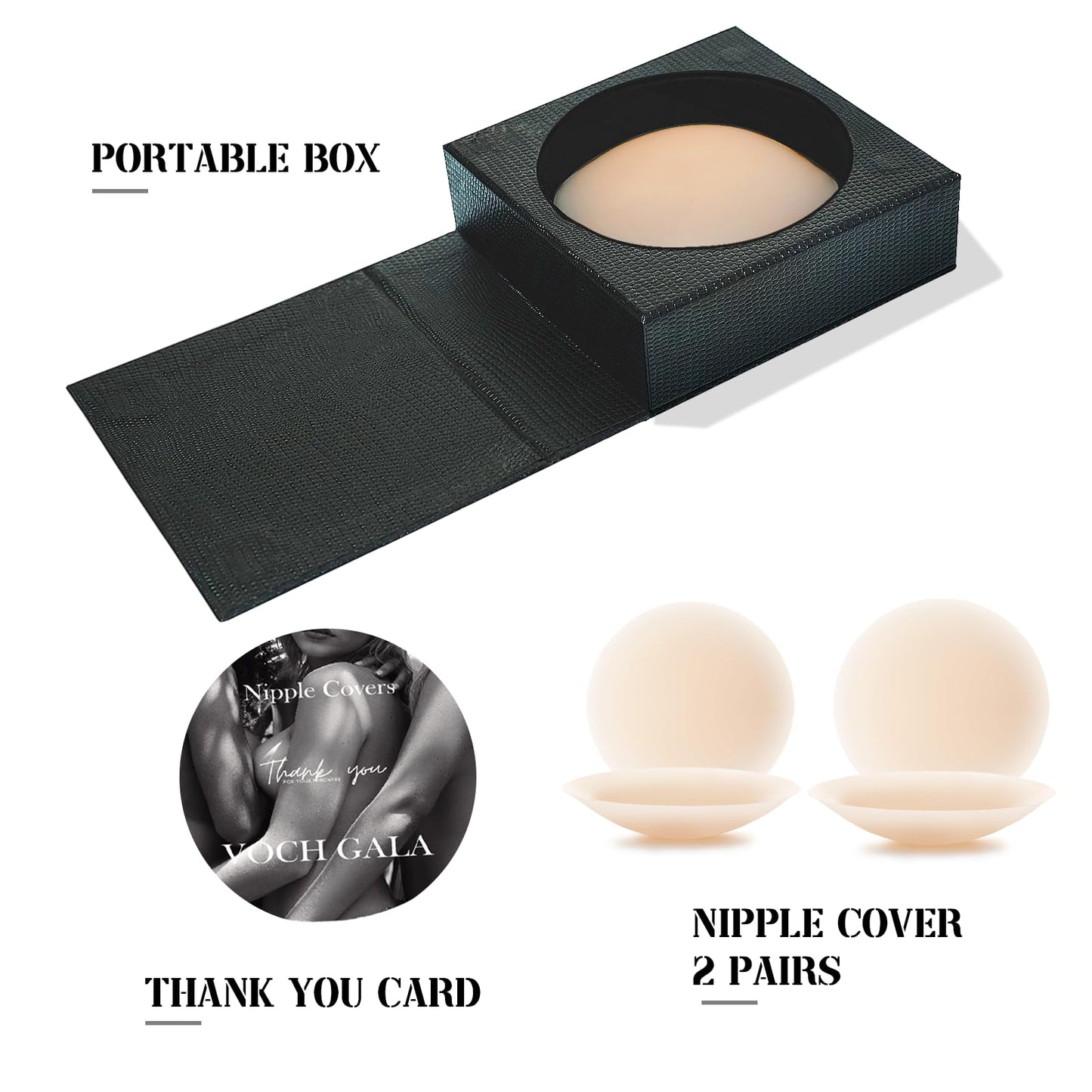 VOCH GALA Nipple Cover for Women 2 Pairs, Reusable Sticky Bra, Ultra Thin Nipple Pasties, Travel Essentials Crème