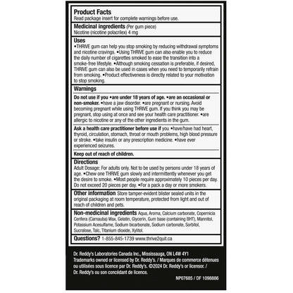 Thrive Nicotine Replacement Gum, 4mg Extra Strength, Mint, 108 Count Thrive