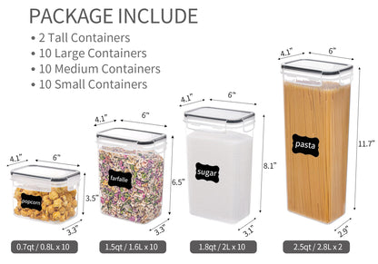 Vtopmart 32pcs Food Storage Container Set, Kitchen & Pantry Organizers and Storage, Plastic Airtight Container with Lids for Cereal, Flour and Sugar, Includes 32 Labels - Available at All In One Marketplace Canada