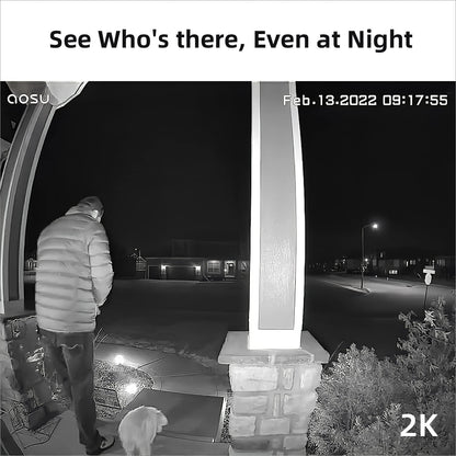 AOSU Doorbell Camera Wireless Outdoor, Battery-Powered Video Doorbell with Chime, 2K Resolution, Save Locally or to The Cloud, 2.4GHz WiFi, 180-Day Battery Life, Work with Alexa & Google Assistant