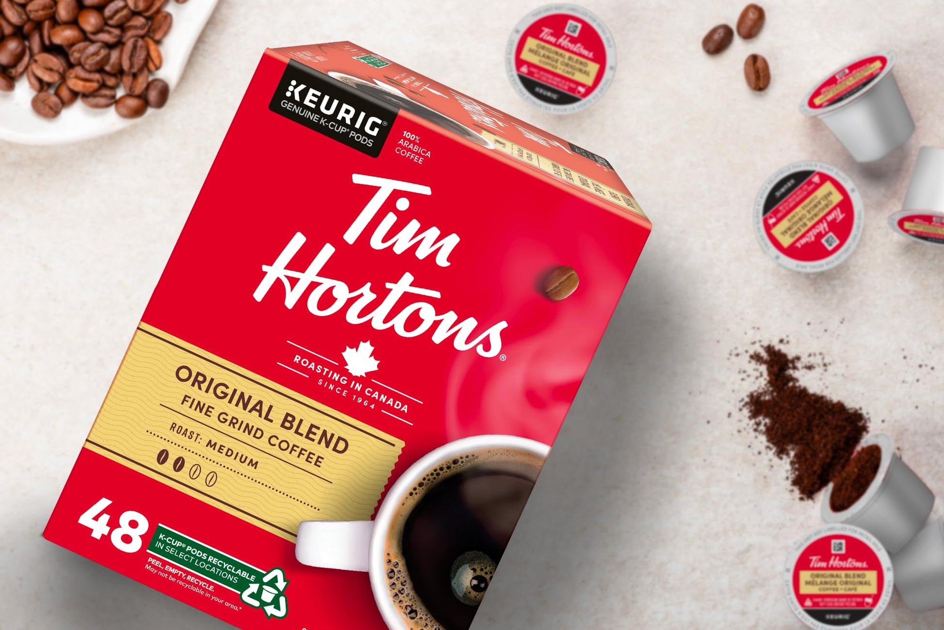 Tim Hortons Original Medium Roast Coffee K-Cup Pods – 48 Count for Keurig Brewers