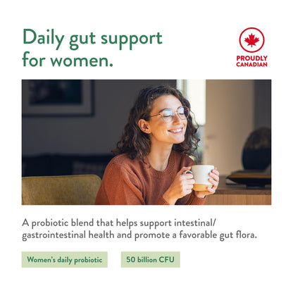 Genuine Health Advanced Gut Health Probiotic Women's Daily 50 Billion CFU - Healthy Digestion & Gut Flora Support - Women’s Probiotic - Vegan, Gluten-Free & Non-GMO - 30 Capsules (30 Servings) - Available at All In One Marketplace Canada