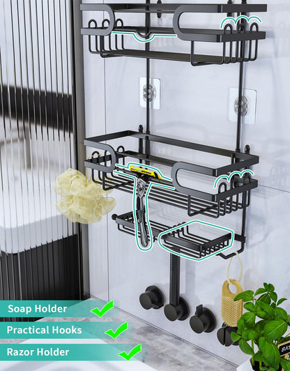HapiRm Shower Caddy Hanging - 3 Tier Over Shower Head Caddy, No Drilling Shower Organizer Hanging with 2 Soap Holder & 12 Hooks, Bathroom Shower Shelves for Shampoo, Soap - Available at All In One Marketplace Canada