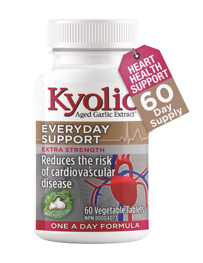 Kyolic - Odourless Aged Garlic Extract Everyday Support Extra Strength One-A-Day 1000mg, 60 Veg Tablets 60-Day Supply - Kyolic Garlic Supplements, Garlic Pills - Herbal Supplement for Wellness Support - Available at All In One Marketplace Canada