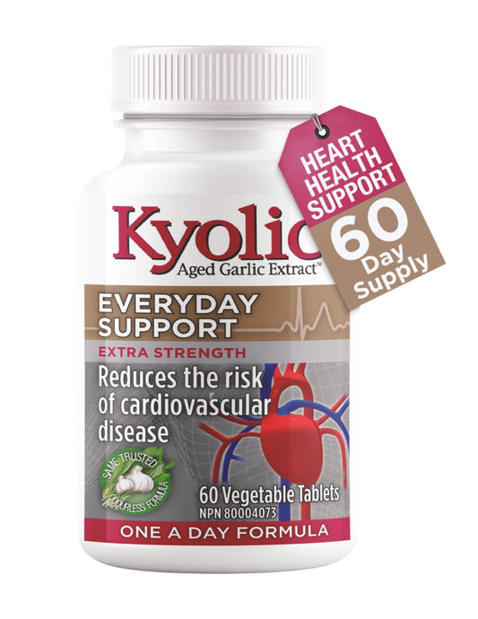 Kyolic - Odourless Aged Garlic Extract Everyday Support Extra Strength One-A-Day 1000mg, 60 Veg Tablets 60-Day Supply - Kyolic Garlic Supplements, Garlic Pills - Herbal Supplement for Wellness Support - Available at All In One Marketplace Canada