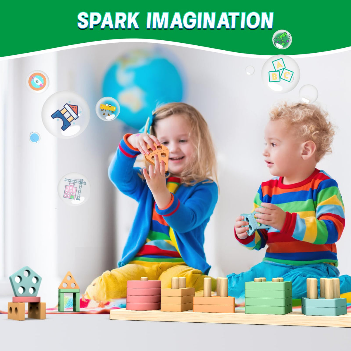 OSLINE Montessori Educational Toys for 1 2 3 Year Old Gifts,Toddler Wooden Toys Shape Sorter Stacking Toy Boy Girl Gifts,Wooden Blocks Puzzle Learning Toys - Christmas Easter Birthday Gifts 🍁 All In One Marketplace Canada