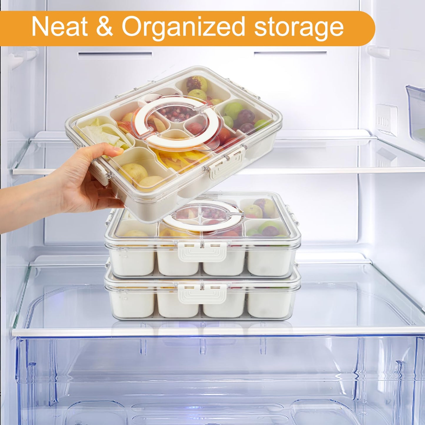 BETA SPACE Snack Box Containers, Divided Serving Tray with Lid, Veggie Tray Snackle Box Charcuterie Board with Lid,8 Inside Containers - Available at All In One Marketplace Canada