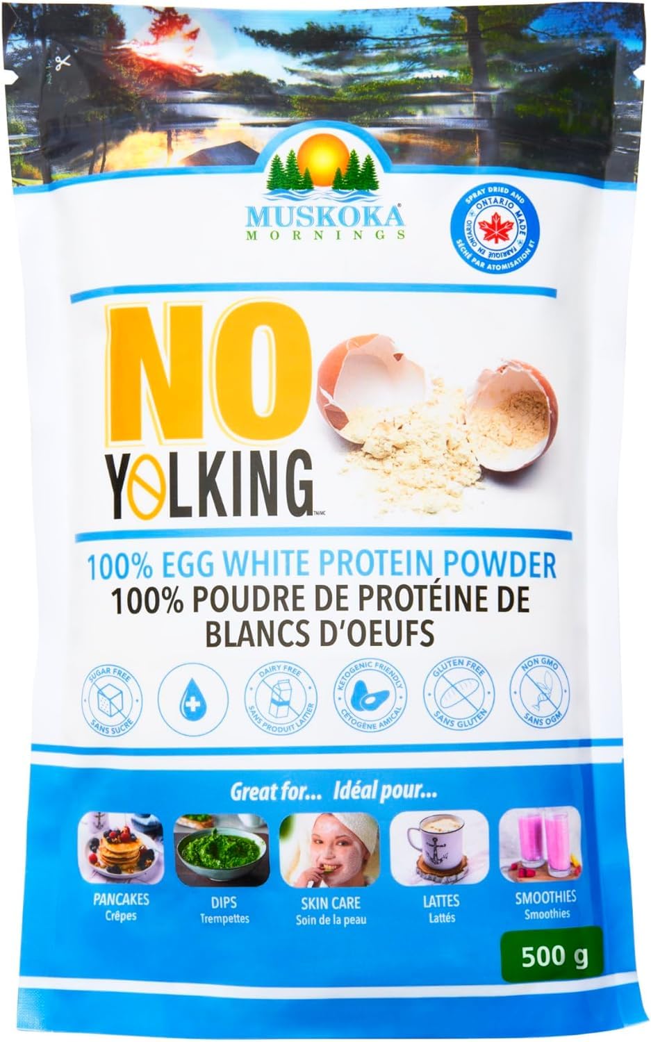 No Yolking Egg White Protein Powder by Muskoka Mornings (500g) | 25.5g Protein per Serving | Gluten-Free, Dairy-Free, Sugar-Free, Low-Carb | Keto, Paleo & Diabetic Friendly | Unflavoured
