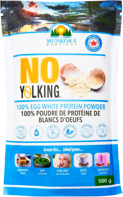No Yolking Egg White Protein Powder by Muskoka Mornings (500g) | 25.5g Protein per Serving | Gluten-Free, Dairy-Free, Sugar-Free, Low-Carb | Keto, Paleo & Diabetic Friendly | Unflavoured