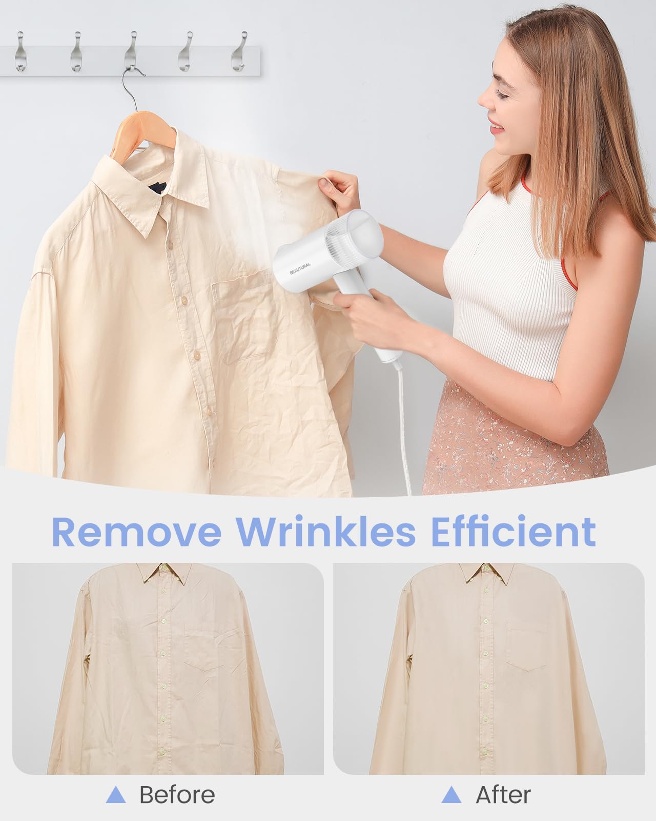 BEAUTURAL Steamer for Clothes, Foldable Handheld Clothing Wrinkles Remover for Garments, 30-Second Fast Heat-up, Portable Fabric Steamer for 120V Countries, Not for Use in 220V Such as Europe - Available at All In One Marketplace Canada