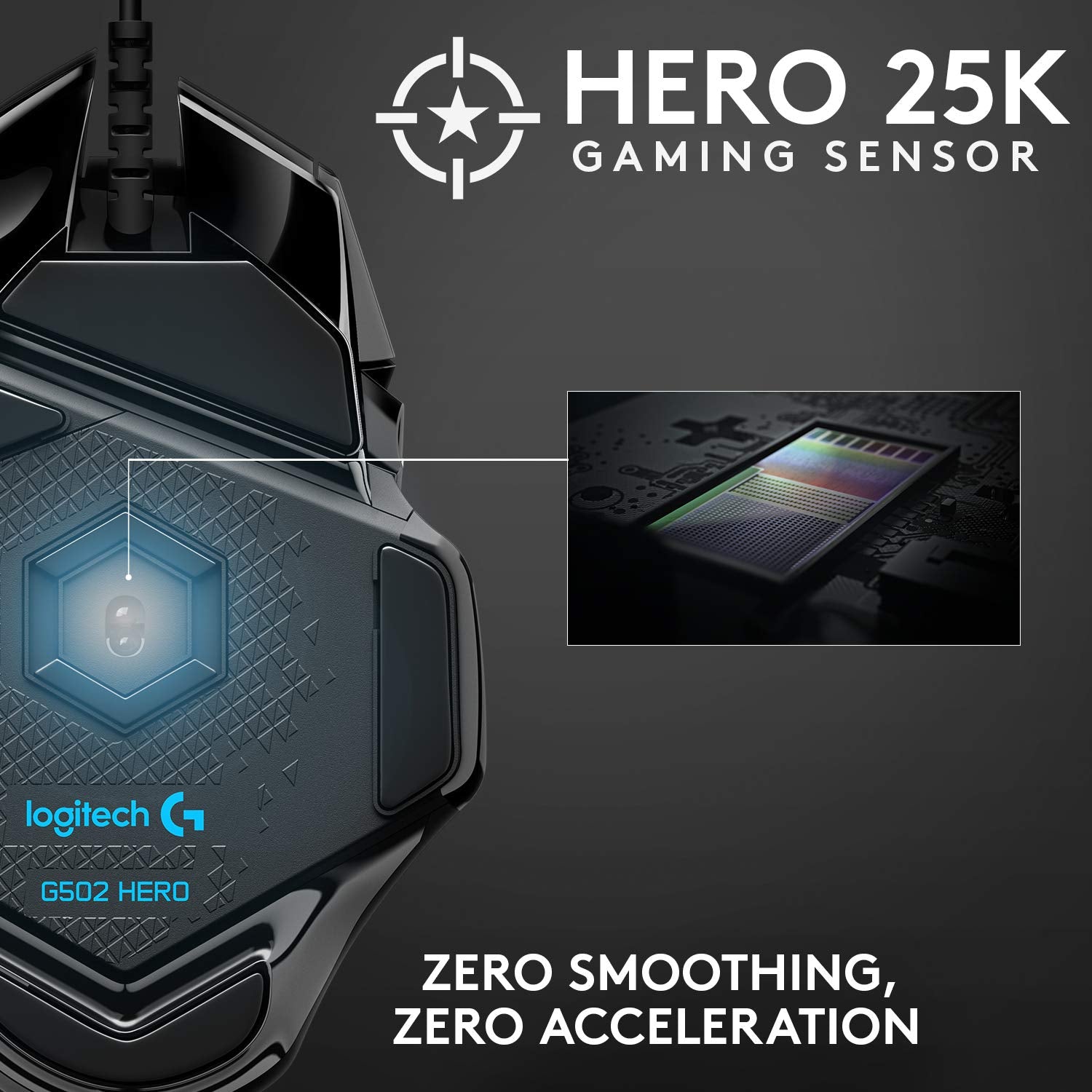 Logitech G502 Hero High Performance Wired Gaming Mouse, Hero 25K Sensor, 25,600 DPI, RGB, Adjustable Weights, 11 Programmable Buttons, On-Board Memory, PC/Mac, Black