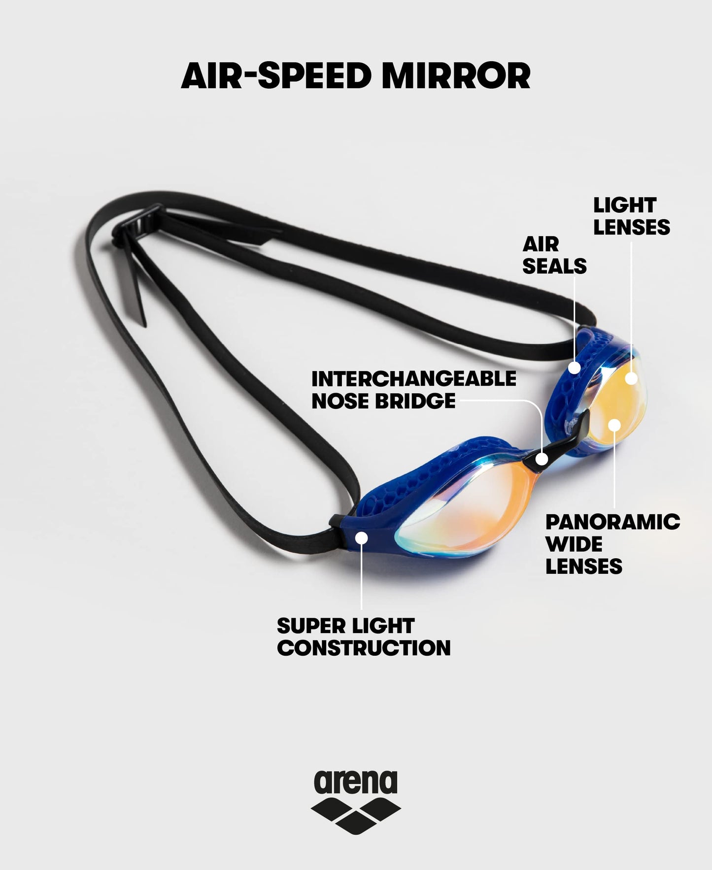 arena Air-Speed Anti-Fog Swim Goggles for Men and Women, Yellow Copper Mirror/Black ARENA