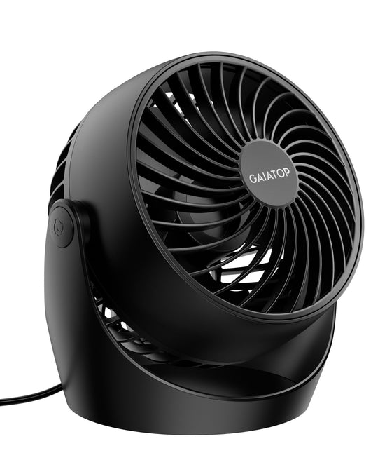 Gaiatop Desk Fan, 5-Inch Portable Electric Table Desktop Air Circulator Fans, Small but Powerful with 3 Speed 360° Adjustable Tilt for Cooling Home Dorm Office Bedroom Bathroom Kitchen，Black - Available at All In One Marketplace Canada