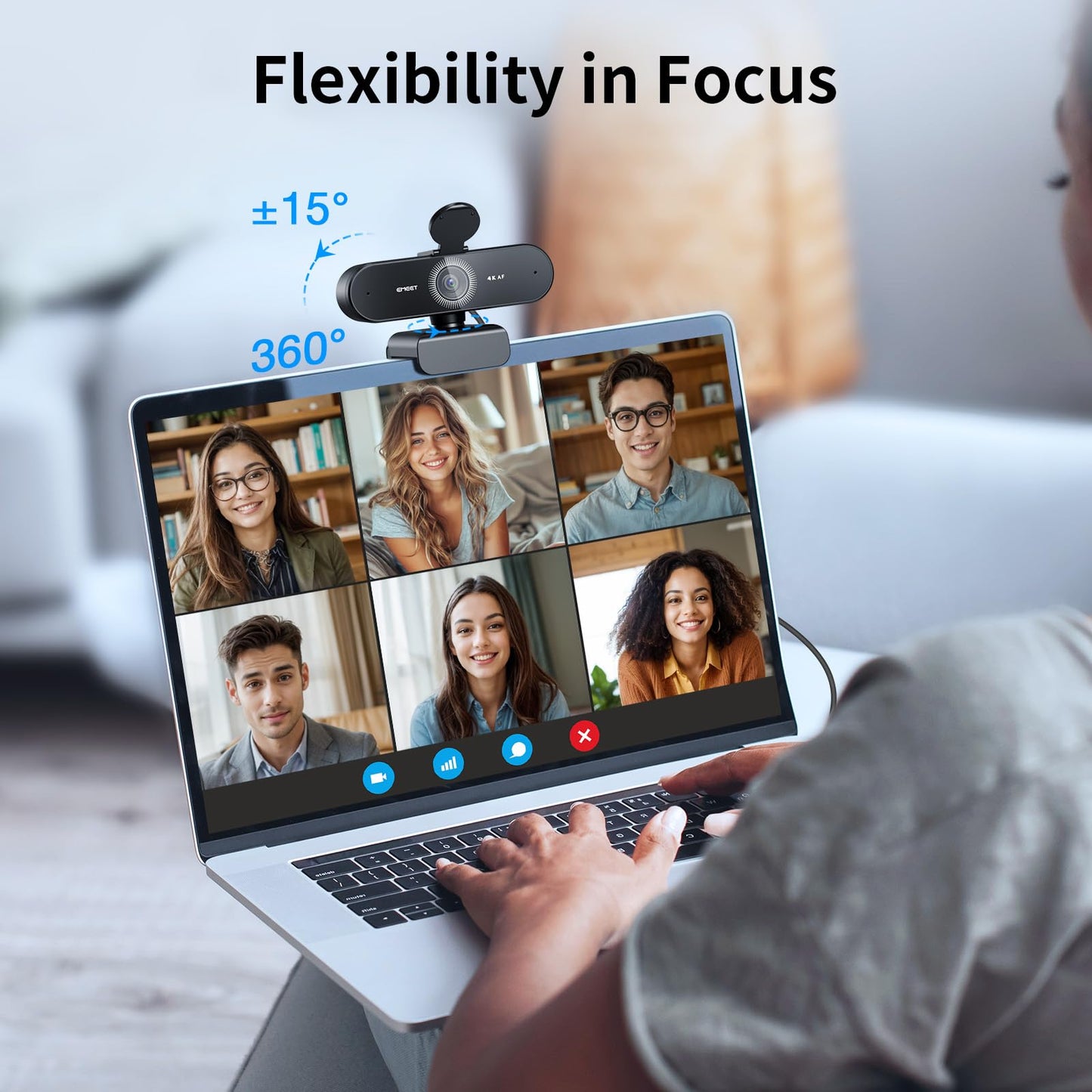 EMEET NOVA 4K Webcam for PC - Computer Camera PDAF Autofocus, 2 Mics, 73° FOV, Auto Light Correction, USB Plug & Play Web Cam, Privacy Cover, Ideal for Home Office, Streaming, Business & Video Calls