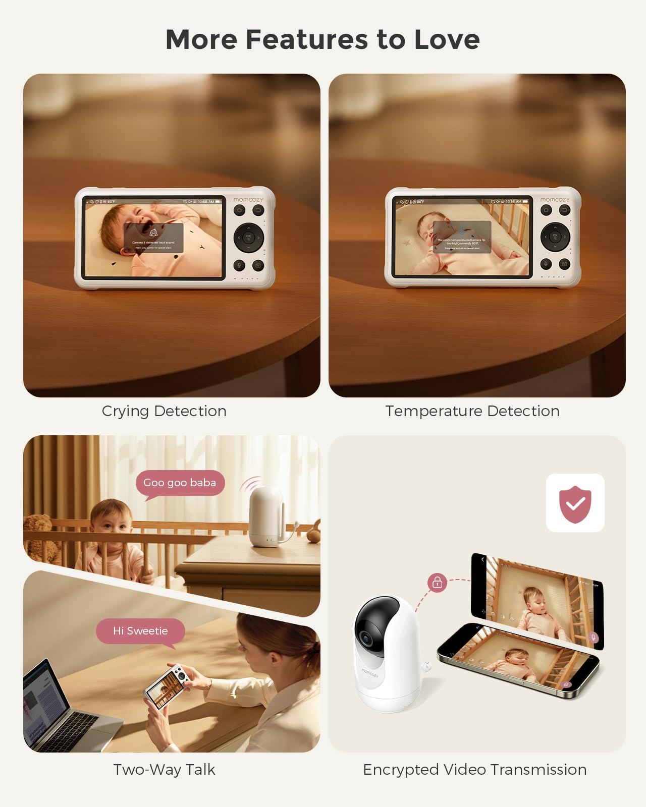 Momcozy Smart WiFi Baby Monitor with Camera and Audio, 5" 1080P Screen with Wall Mount, Motion & Cry Detection, Safe Fence,Clear Night Vision, 5000mAh Battery, 2-Way Talk, Photo & Video Recording,BM04 - Available at All In One Marketplace Canada