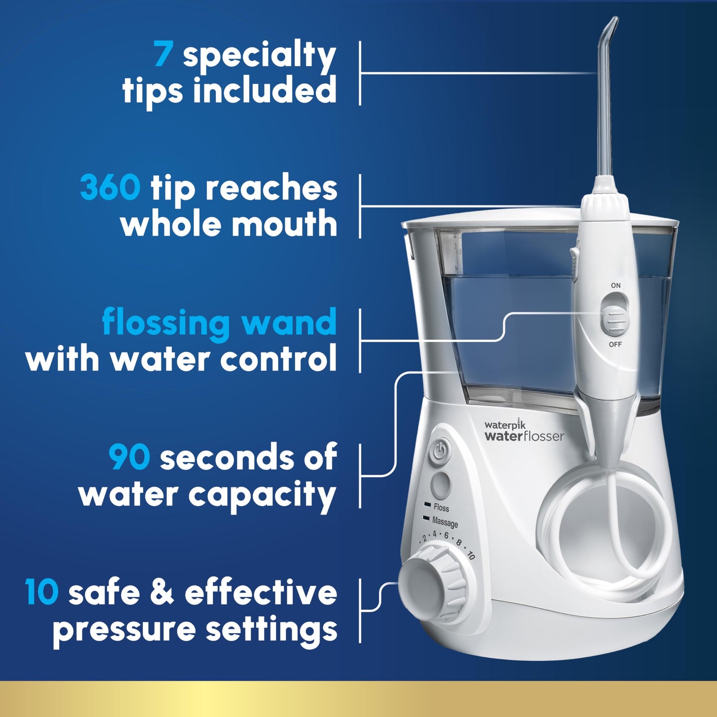 Waterpik Aquarius Water Flosser For Teeth Cleaning, Gums, Braces, Dental Care, Electric Power With 10 Settings, 7 Tips For Multiple Users & Needs, CDA Validated, White WP-660, Packaging May Vary - Available at All In One Marketplace Canada