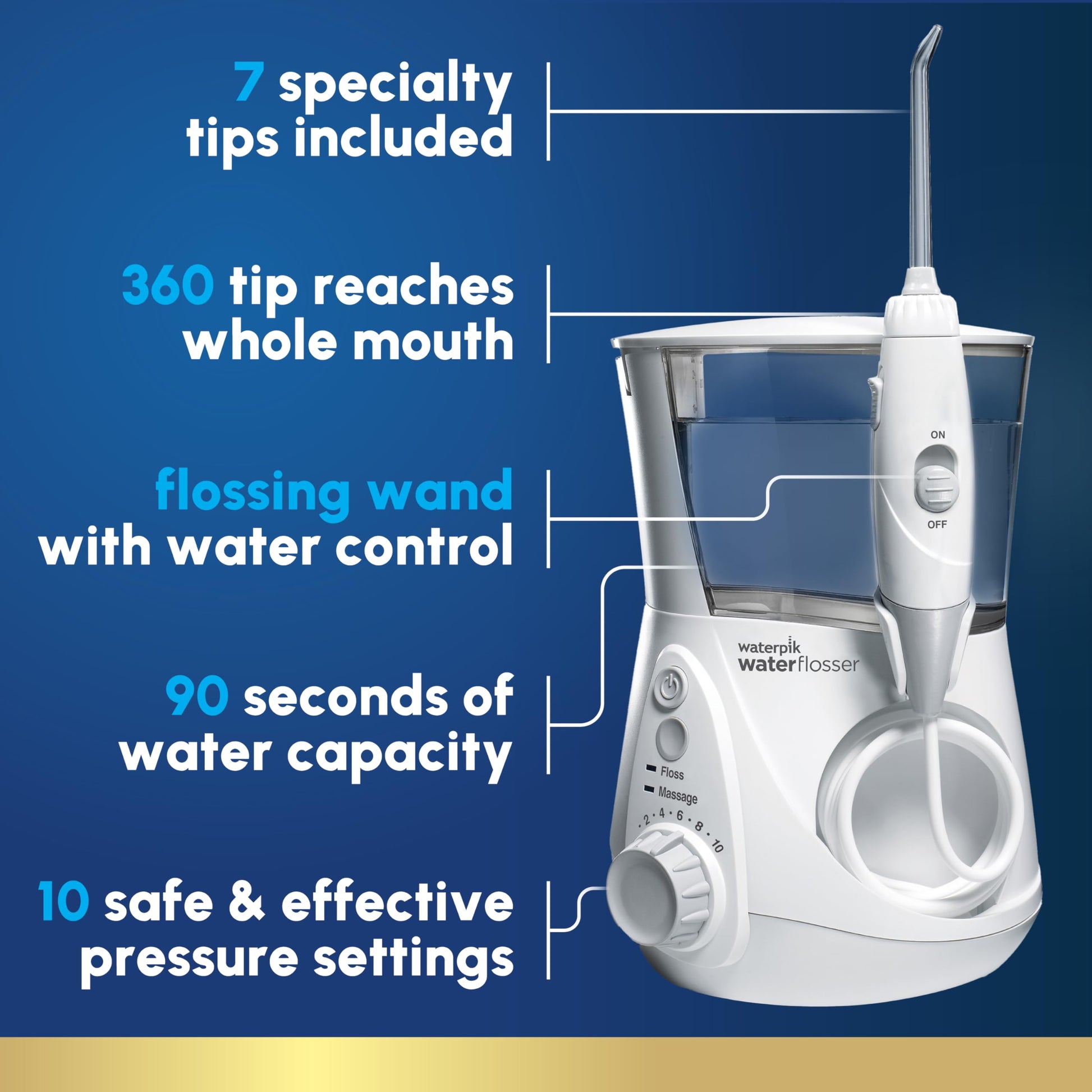 Waterpik Aquarius Water Flosser For Teeth Cleaning, Gums, Braces, Dental Care, Electric Power With 10 Settings, 7 Tips For Multiple Users & Needs, CDA Validated, White WP-660, Packaging May Vary - Available at All In One Marketplace Canada