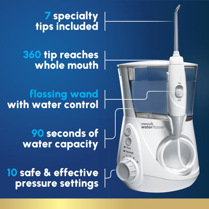 Waterpik Aquarius Water Flosser For Teeth Cleaning, Gums, Braces, Dental Care, Electric Power With 10 Settings, 7 Tips For Multiple Users & Needs, CDA Validated, White WP-660, Packaging May Vary - Available at All In One Marketplace Canada