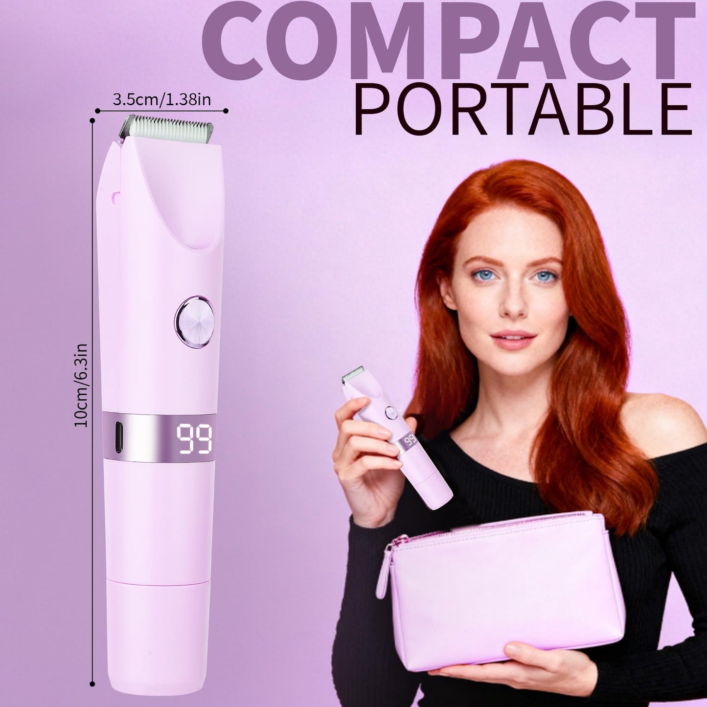 Beanify 2-in-1 Electric Shaver & Bikini Trimmer With LED Display for Women & Men，IPX7 Waterproof Wet/Dry Electric Razor With Dual Head , Rechargeable Painless Body & Facial Hair Remover, Travel-Size (Purple) - Available at All In One Marketplace Canada