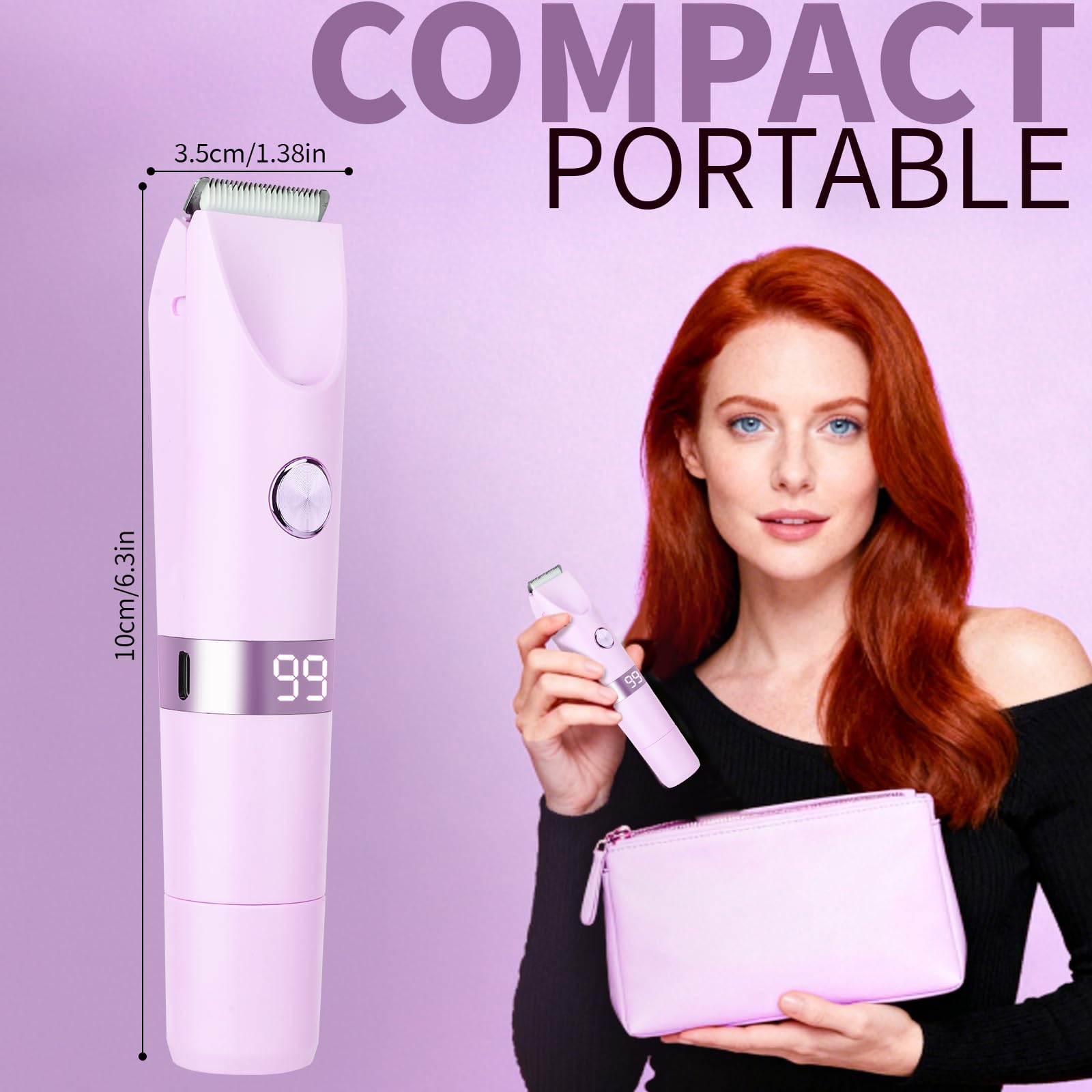 Beanify 2-in-1 Electric Shaver & Bikini Trimmer With LED Display for Women & Men，IPX7 Waterproof Wet/Dry Electric Razor With Dual Head , Rechargeable Painless Body & Facial Hair Remover, Travel-Size (Purple) - Available at All In One Marketplace Canada