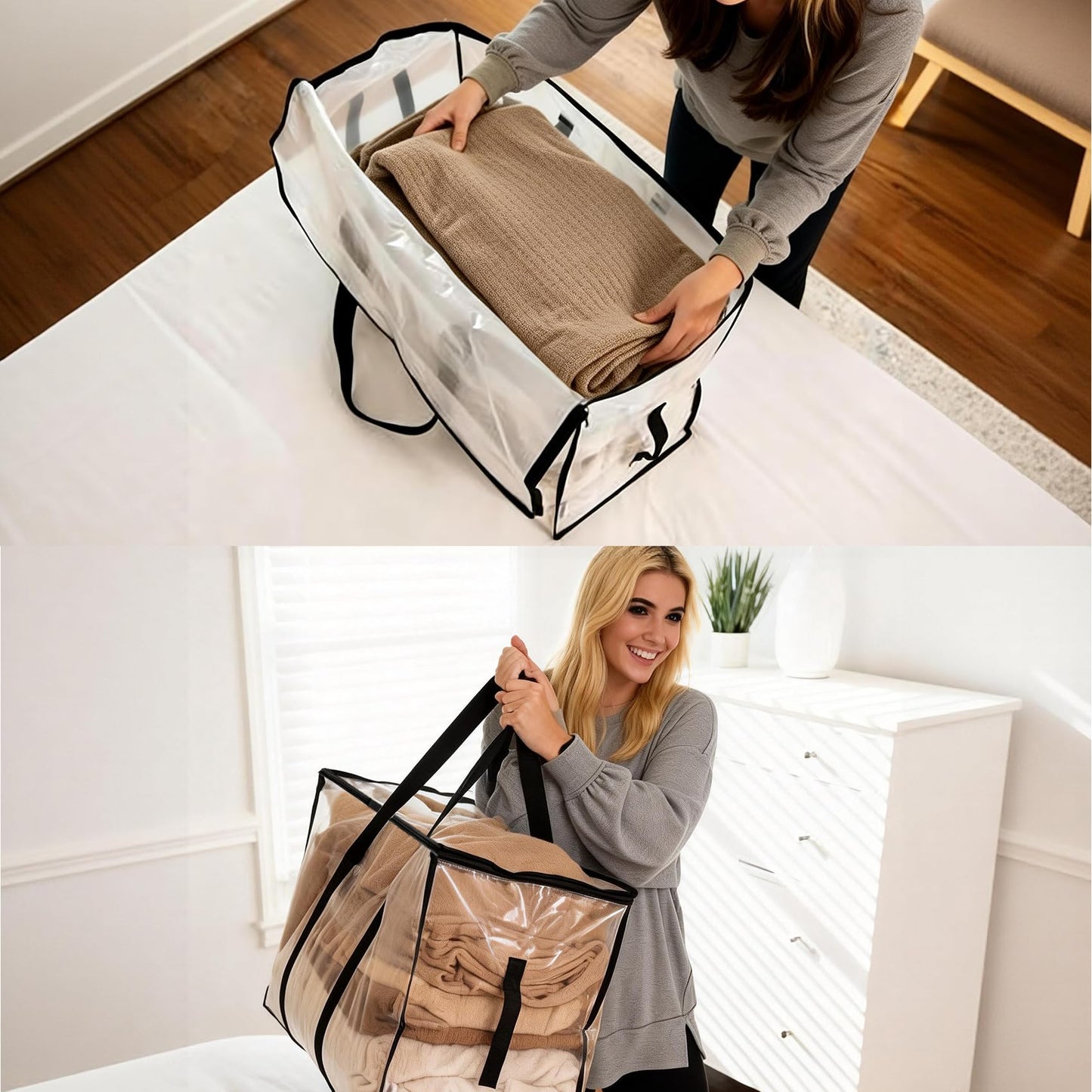 8 Pack Extra Large Heavy Duty Moving Bags,Clear Large Storage Bags with Lids,Moving Boxes with Zippers & Reinforced Handles,Transparent Packing Bags for College Dorm,Traveling,Christmas Decorations - Available at All In One Marketplace Canada