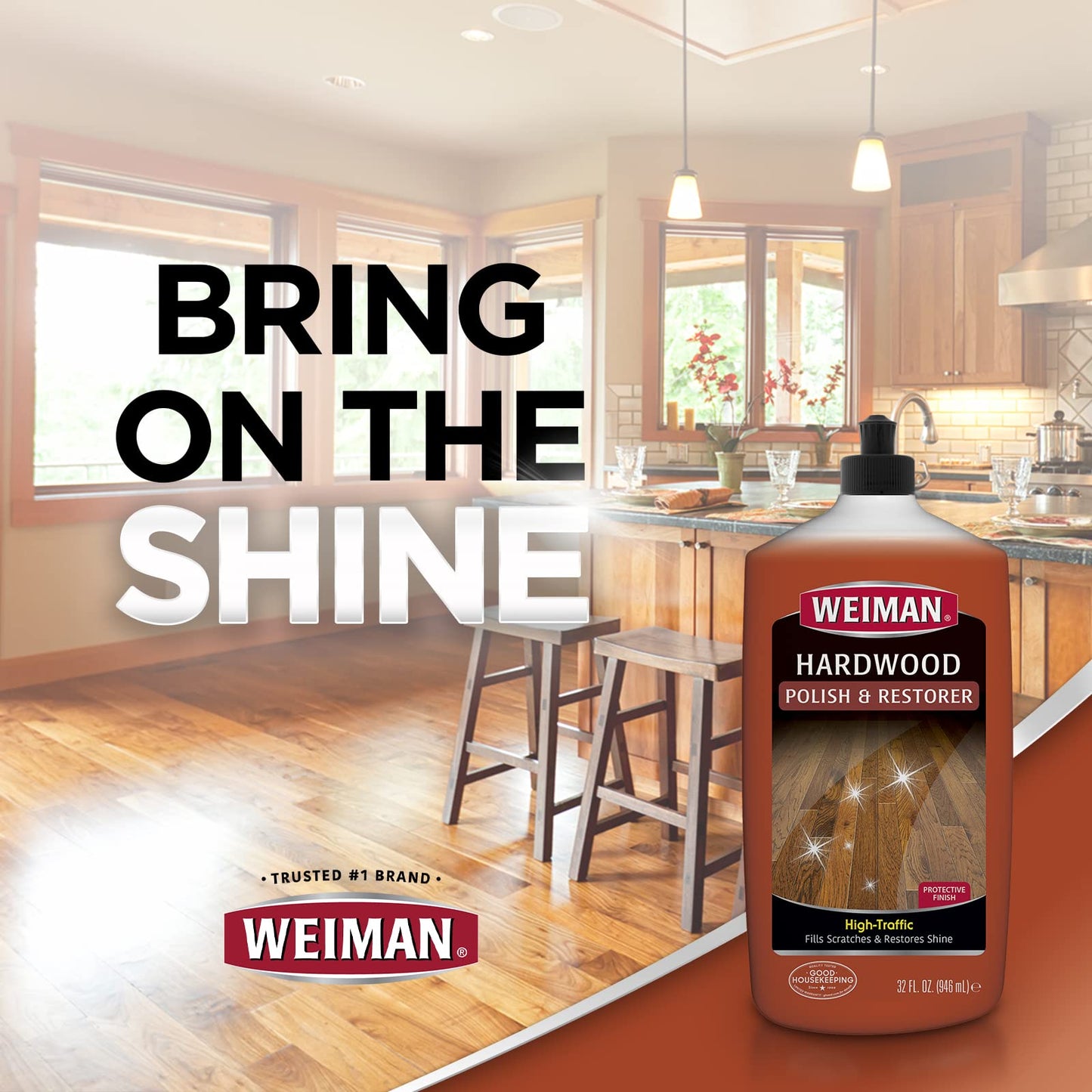 Weiman Wood Floor Polish and Restorer 32 Ounce (2 Pack) - High-Traffic Hardwood Floor, Natural Shine, Removes Scratches, Leaves Protective Layer - Available at All In One Marketplace Canada