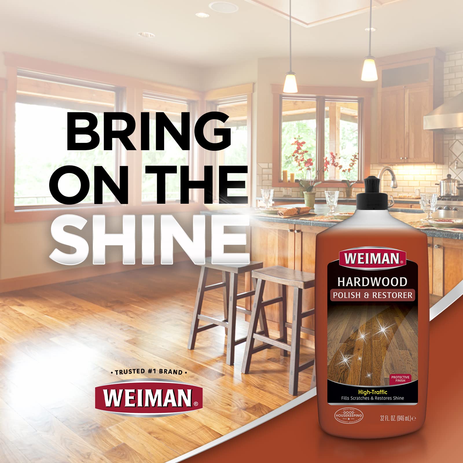 Weiman Wood Floor Polish and Restorer 32 Ounce (2 Pack) - High-Traffic Hardwood Floor, Natural Shine, Removes Scratches, Leaves Protective Layer - Available at All In One Marketplace Canada