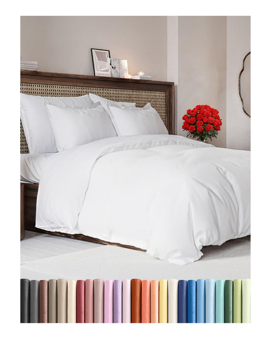 Duvet Cover King Size Set - Extra Soft King Size Duvet Cover 104 x 90 with 2 Pillow Shams - Hotel Luxury, Easy Care and Fade Free with Zipper Closures & Ties - Comfy, Breathable Bedding Set (White)