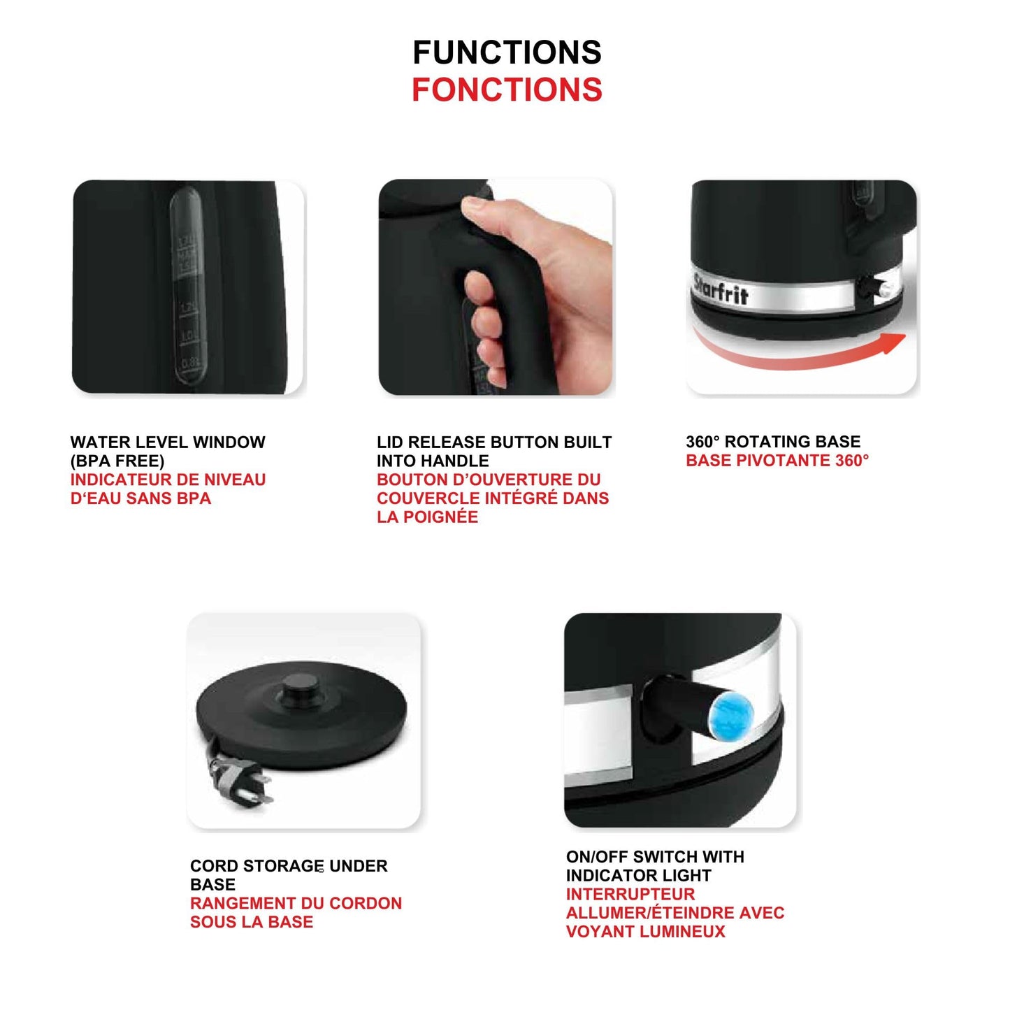 Starfrit Electric Kettle - 1.7L Capacity - Water Level Indicator - Automatic Shut-Off - 1500W – Black 🍁 All In One Marketplace Canada