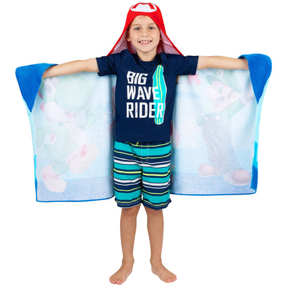 Franco Kids Bath and Beach Super Soft Cotton Hooded Towel Wrap, 24 in x 50 in, Super Mario Franco