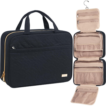 NISHEL Travel Toiletry Bag for Women, Portable Hanging Organizer for Full-Sized Shampoo, Conditioner, Brushes Set, Makeup Accessories, Large Size, Black 🍁 All In One Marketplace Canada