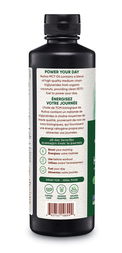 Nutiva Organic MCT Oil, Unflavored, 473 mL | Organic, Non-GMO, Non-BPA | Vegan, Gluten-Free, Keto & Paleo | 14g MCT per Serving & Neutral Flavor for Energy Boost to Coffee, Shakes and Salads - Available at All In One Marketplace Canada