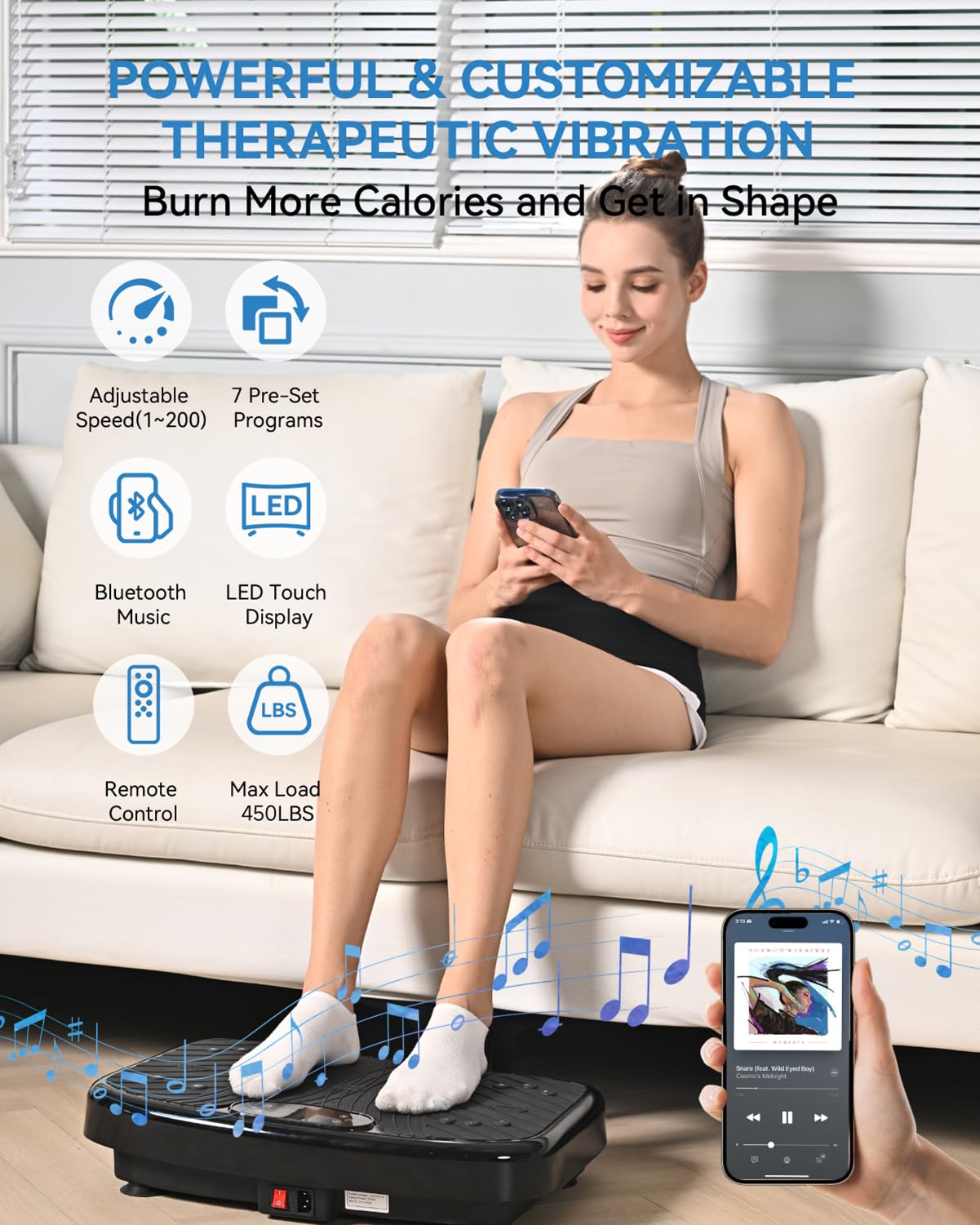 GDCOO Vibration Plate Exercise Machine, Vibrating Plate for Lymphatic Drainage, Vibrating Platform with 200 Adjustable Speeds, Fitness & Weight Loss Vibration Plate, 450 Lbs Max Capacity (Matte Black) - Available at All In One Marketplace Canada