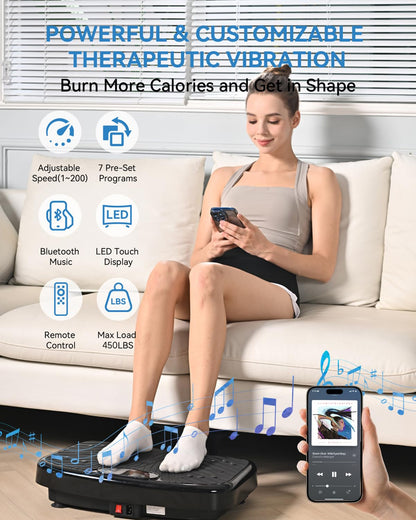 GDCOO Vibration Plate Exercise Machine, Vibrating Plate for Lymphatic Drainage, Vibrating Platform with 200 Adjustable Speeds, Fitness & Weight Loss Vibration Plate, 450 Lbs Max Capacity (Matte Black) - Available at All In One Marketplace Canada