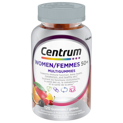 Centrum Women 50 Plus MultiGummies, Multivitamins/Minerals Gummies for Women 50+, Cherry, Berry, and Orange Flavours, 120 Gummies (Packaging May Vary)
