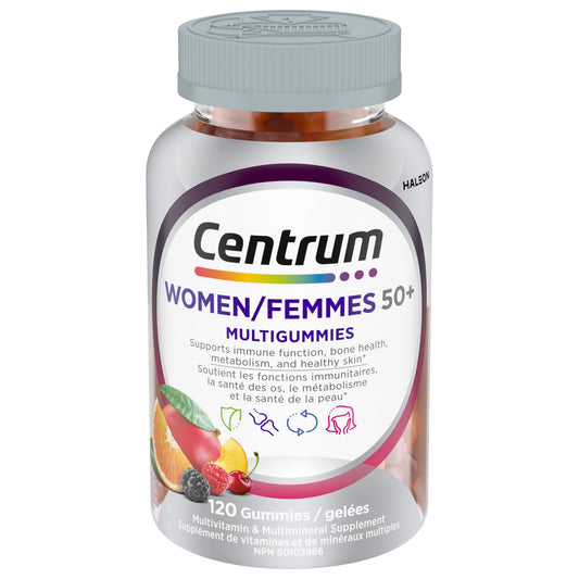 Centrum Women 50 Plus MultiGummies, Multivitamins/Minerals Gummies for Women 50+, Cherry, Berry, and Orange Flavours, 120 Gummies (Packaging May Vary)