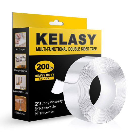 Double Sided Mounting Tape,1.2" x 200",Heavy Duty Removable Nano Adhesive Tape for Walls,Adhesive Strips Strong Sticky Gel Grip Tape,Transparent Poster Tape Wall Tape for Picture Carpet Decoration