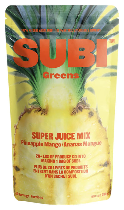 SUBI Greens Superfood Pineapple Mango Blend - Nutrient-Dense Vegetable & Fruit Powder, 40-Day Supply, Made in Canada