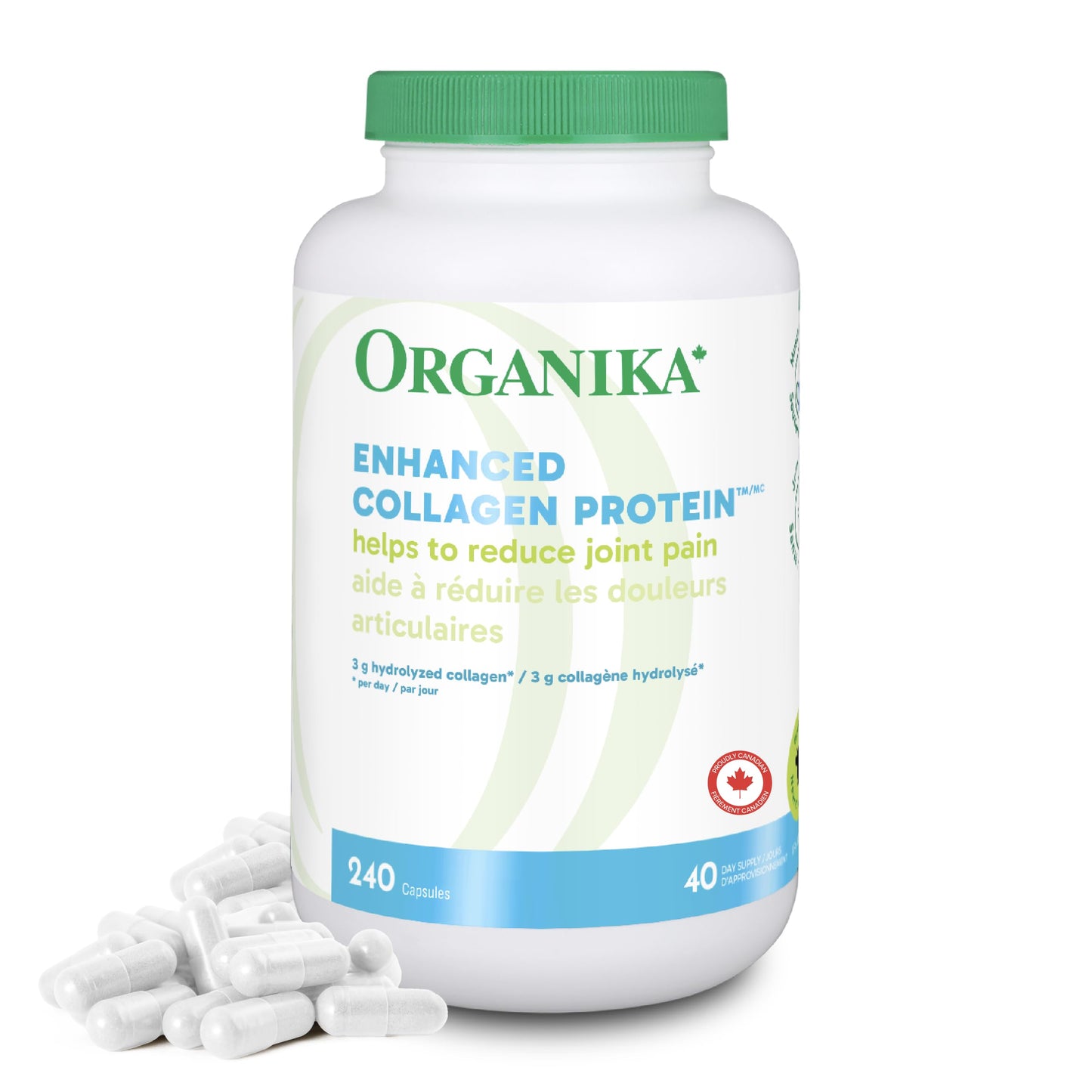 Organika Enhanced Collagen Protein Capsules - For Healthy Hair, Skin, Nails, Joints - Hydrolyzed For Better Absorption – Grass-Fed, Non-GMO - 240 Capsules Organika