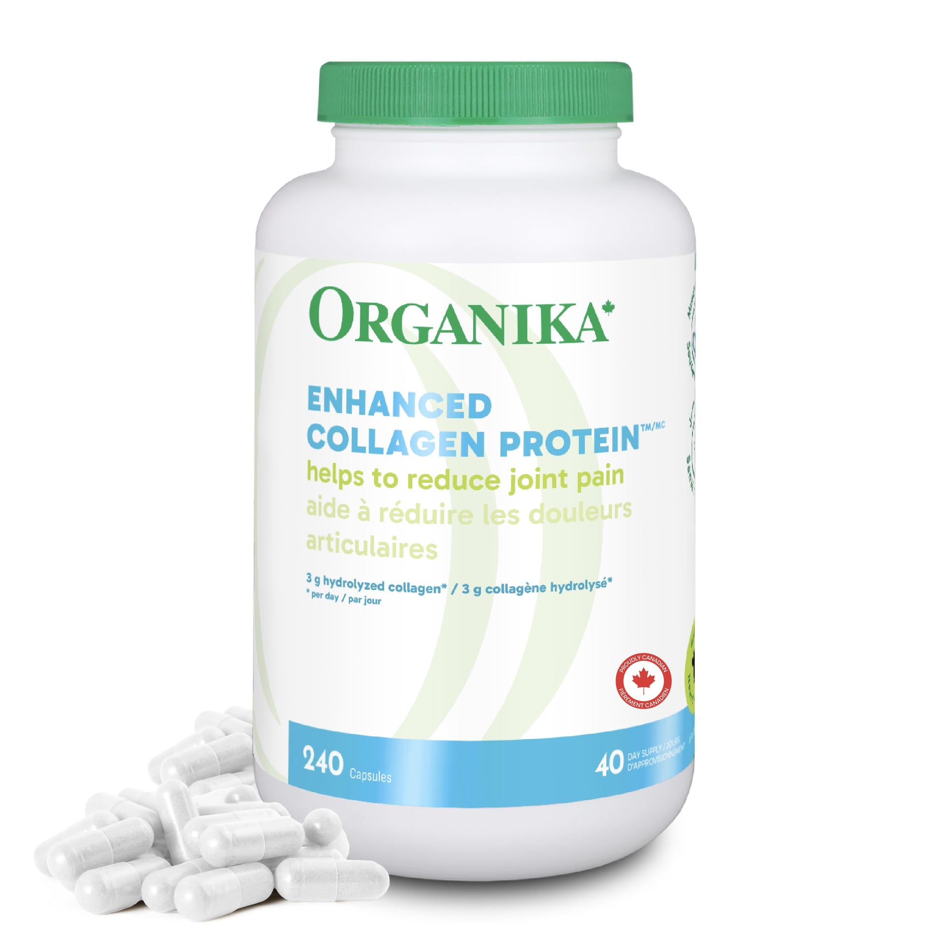 Organika Enhanced Collagen Protein Capsules - For Healthy Hair, Skin, Nails, Joints - Hydrolyzed For Better Absorption – Grass-Fed, Non-GMO - 240 Capsules Organika