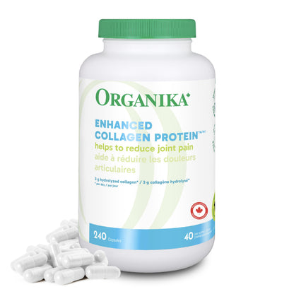 Organika Enhanced Collagen Protein Capsules - For Healthy Hair, Skin, Nails, Joints - Hydrolyzed For Better Absorption – Grass-Fed, Non-GMO - 240 Capsules Organika