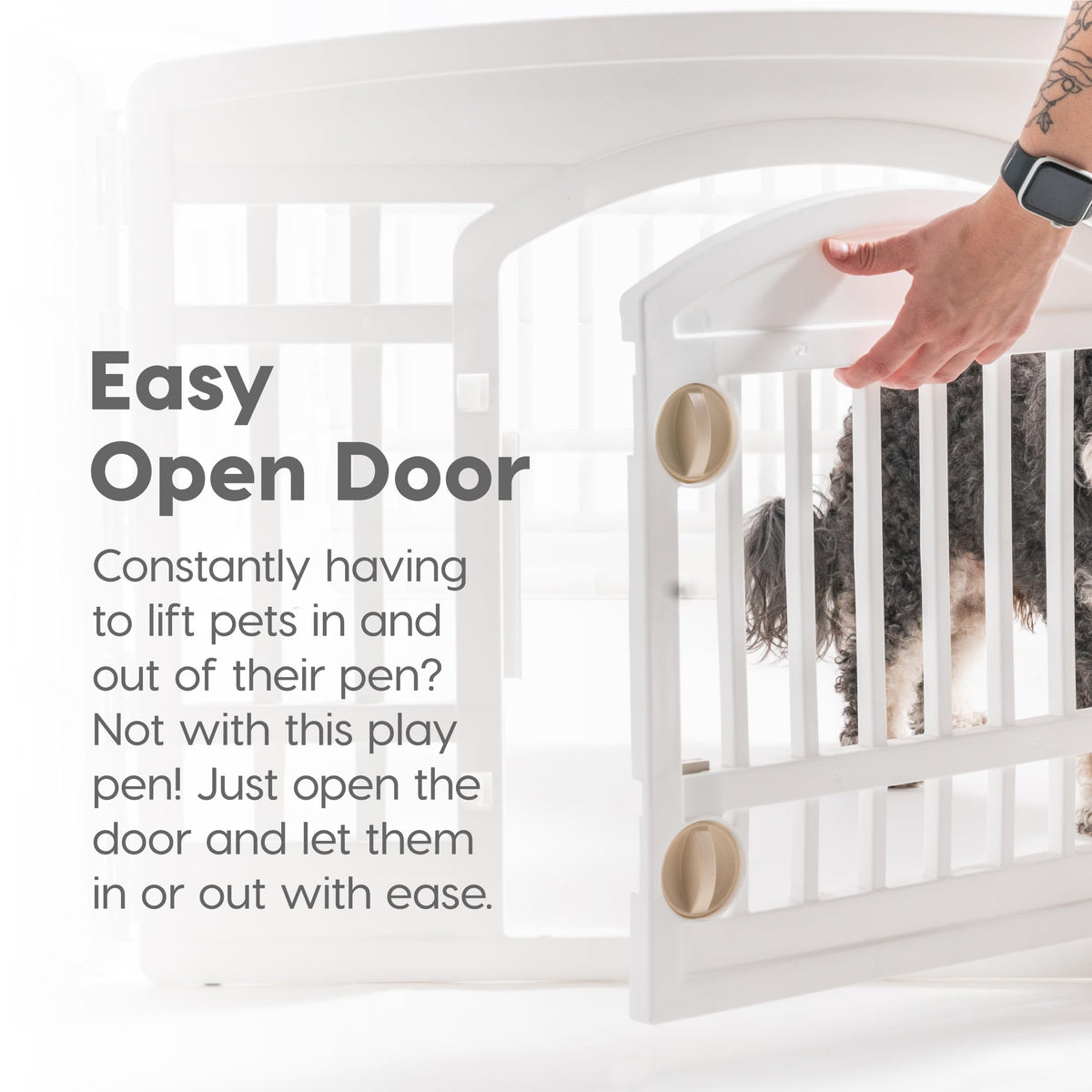 IRIS USA 24" Dog Playpen 4 Panel with Door, Indoor Outdoor Puppy Pen, White